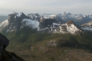 View from the top of Eidetind. Kugelhornet on the left, Stetind in the distance.
